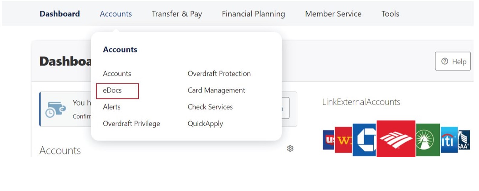 Access the Digital Banking ACCOUNTS menu and choose the ALERTS option.